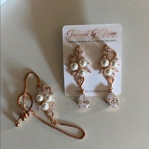 Brand new rose gold earrings and bracelet set